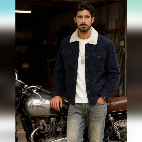 Tacvasen Mens Corduroy Jacket Fleece Sherpa Lined Navy Size Large - Picture 5 of 8